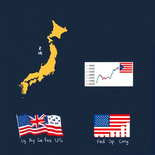กราฟแสดงความแตกต่างของนโยบายการเงินระหว่าง BOJ และ Fed