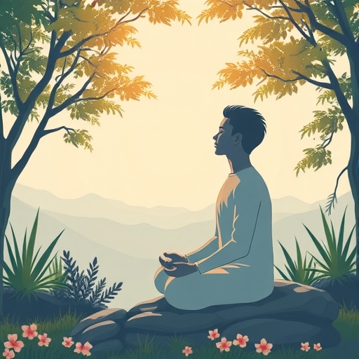 一個在自然中靜坐沉思的人的插圖