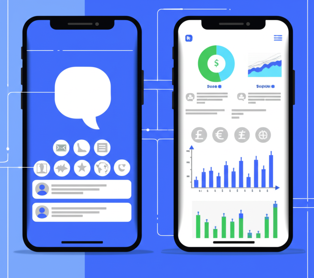 Illustration of an app combining social media and finance