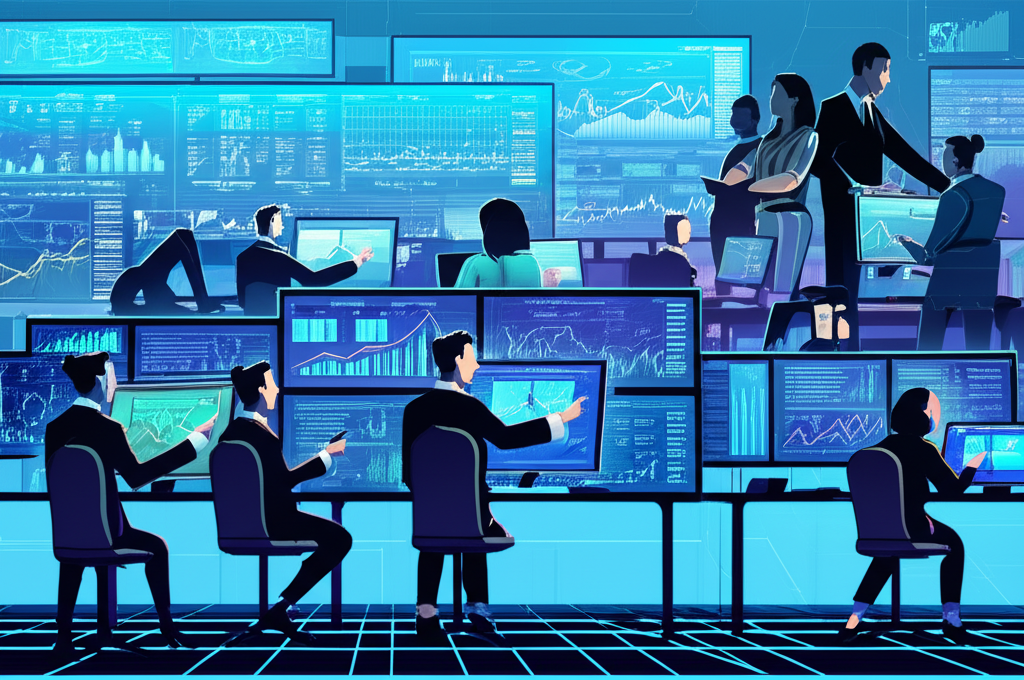 illustration of traders analyzing charts