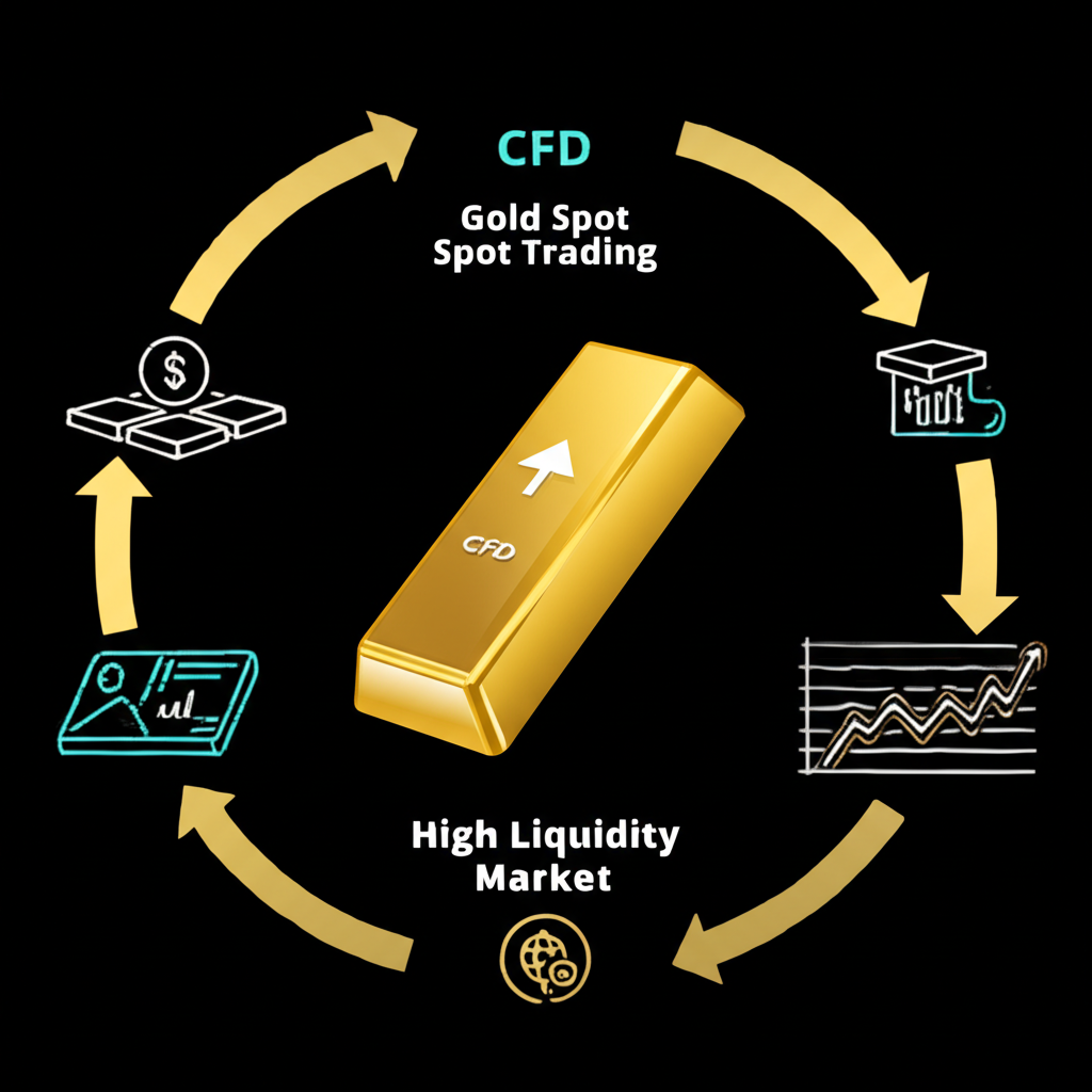 แผนภาพแสดงแนวคิดการเทรด Gold Spot CFD เลเวอเรจ ตลาด 24 ชั่วโมง สภาพคล่องสูง