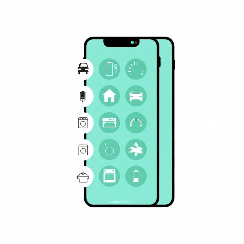 Illustration of daily indicators like phone battery, car turn signal, and appliance status lights for intuitive communication