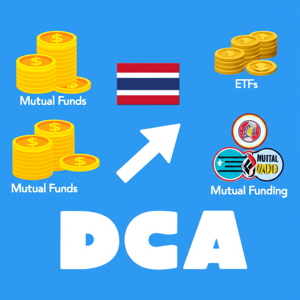 ภาพประกอบตัวเลือกการลงทุนไทยสำหรับ DCA เช่น กองทุนรวม หุ้น และ ETF