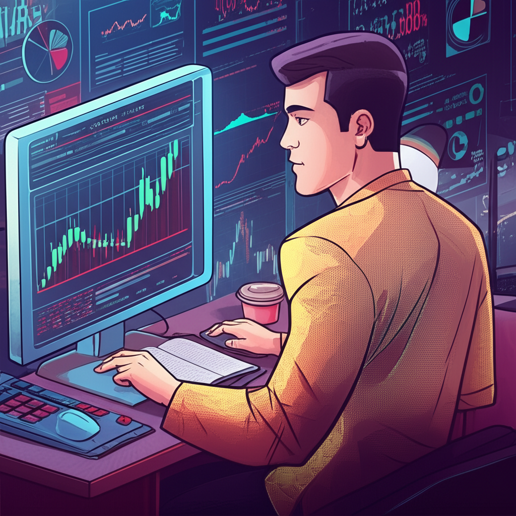 illustration a Thai trader confidently analyzing a stock chart with Thai market news