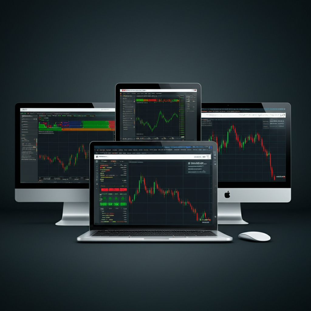 Collage of FxPro trading platforms MT4 MT5 cTrader and FxPro Edge illustration