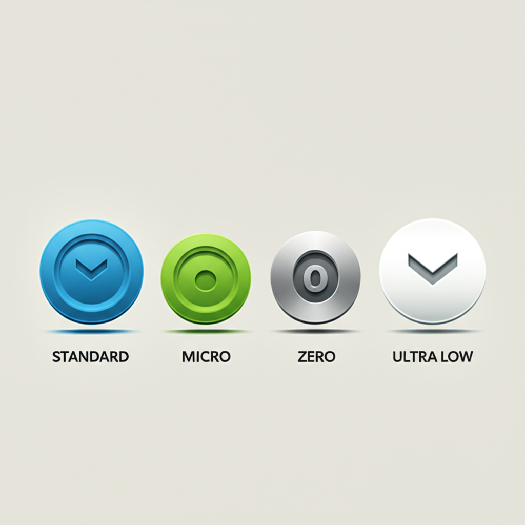ภาพประกอบแสดงประเภทบัญชี XM ต่างๆ เช่น Standard Micro Zero Ultra Low ด้วยไอคอนสีสันที่แตกต่าง
