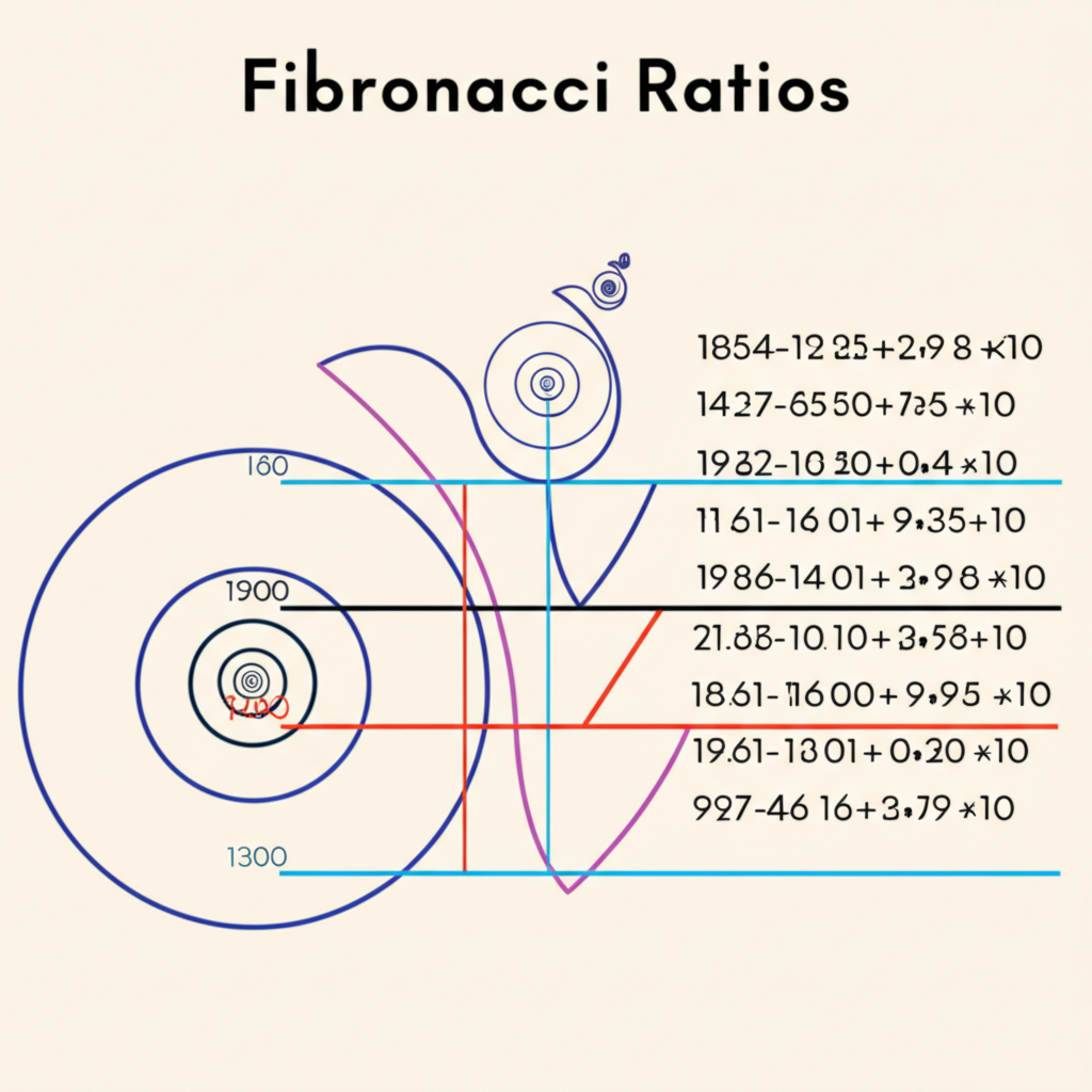 Fibonacci ratios golden ratio mathematical sequence appearing in nature and financial markets for price reversal analysis illustration