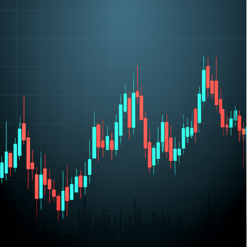 illustration candlestick patterns forming on a chart like a market language being interpreted
