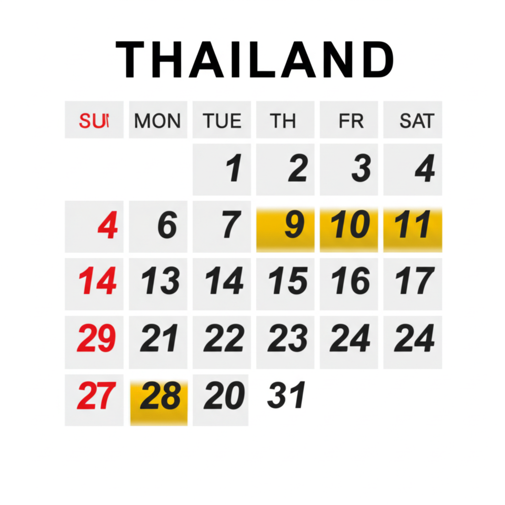 An illustration of a calendar with highlighted dates for gold trading hours in Thailand