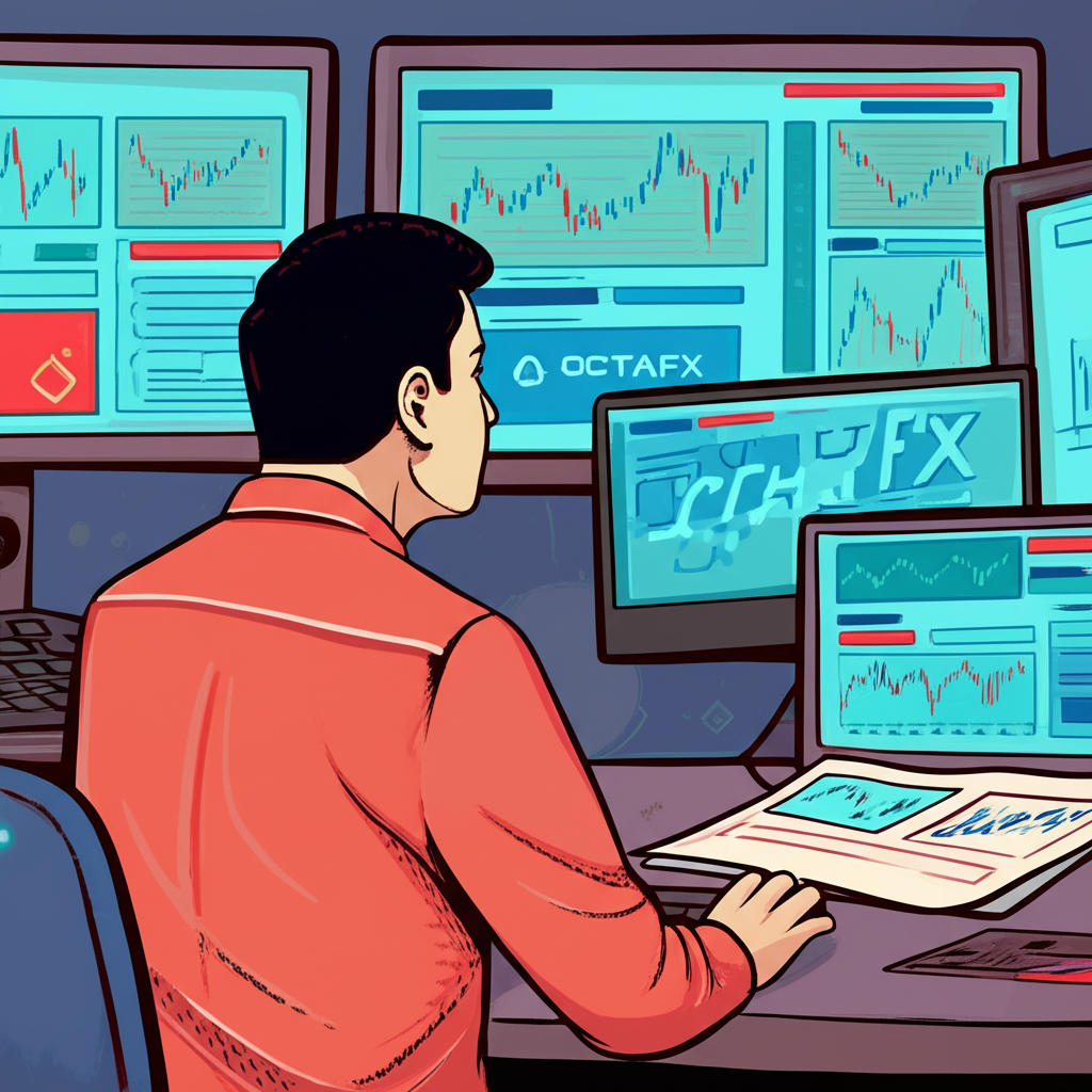 Thai trader analyzing forex charts with OctaFX platform