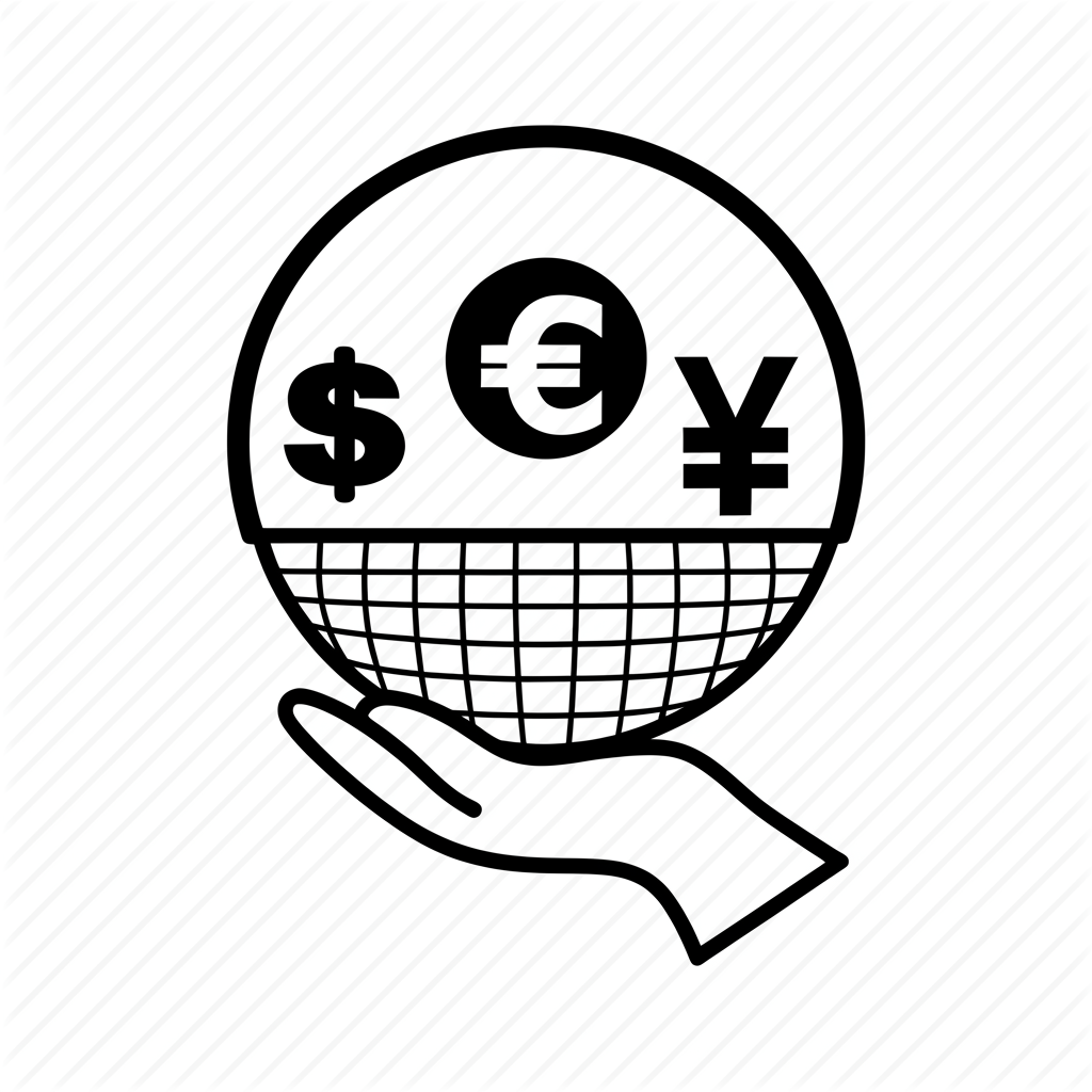 มือถือตะกร้าที่มีสัญลักษณ์สกุลเงินต่างๆ เช่น USD EUR JPY