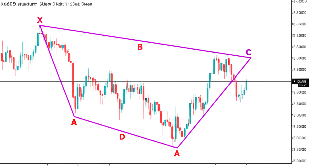 XABCD structure five key points connected in M or W shapes representing a harmonic pattern on a price chart illustration