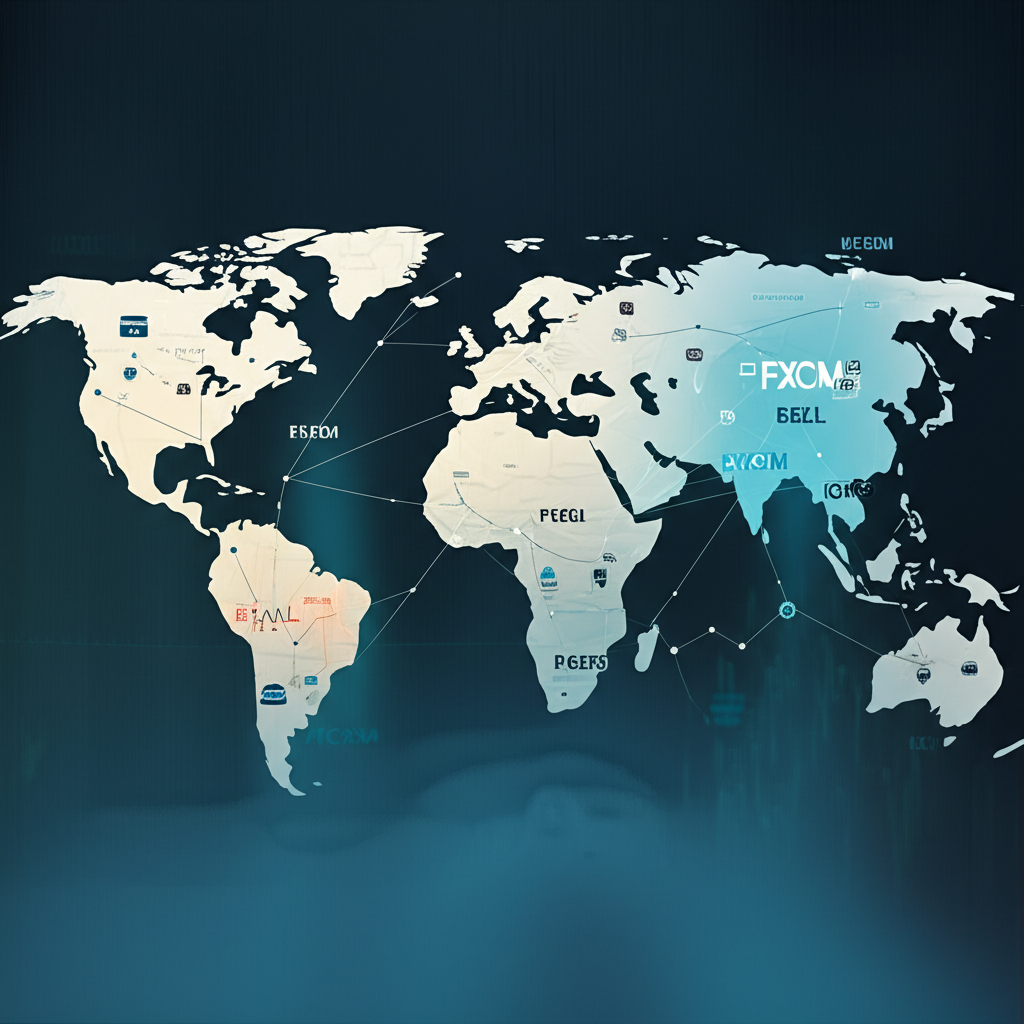 ภาพประกอบโบรกเกอร์ฟอเร็กซ์ระดับโลก FXCM กับแผนที่และเทคโนโลยีทันสมัย