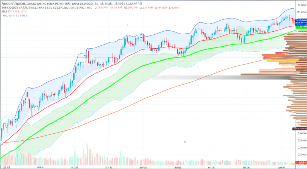 Illustration of a trading chart showing bollinger bands ichimoku kinko hyo and volume profile