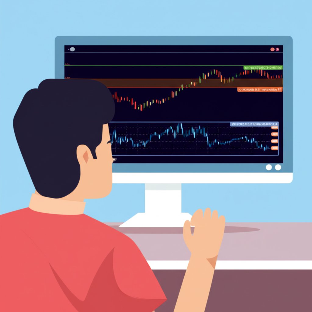 Thai trader analyzing oscillator indicator with overbought and oversold zones