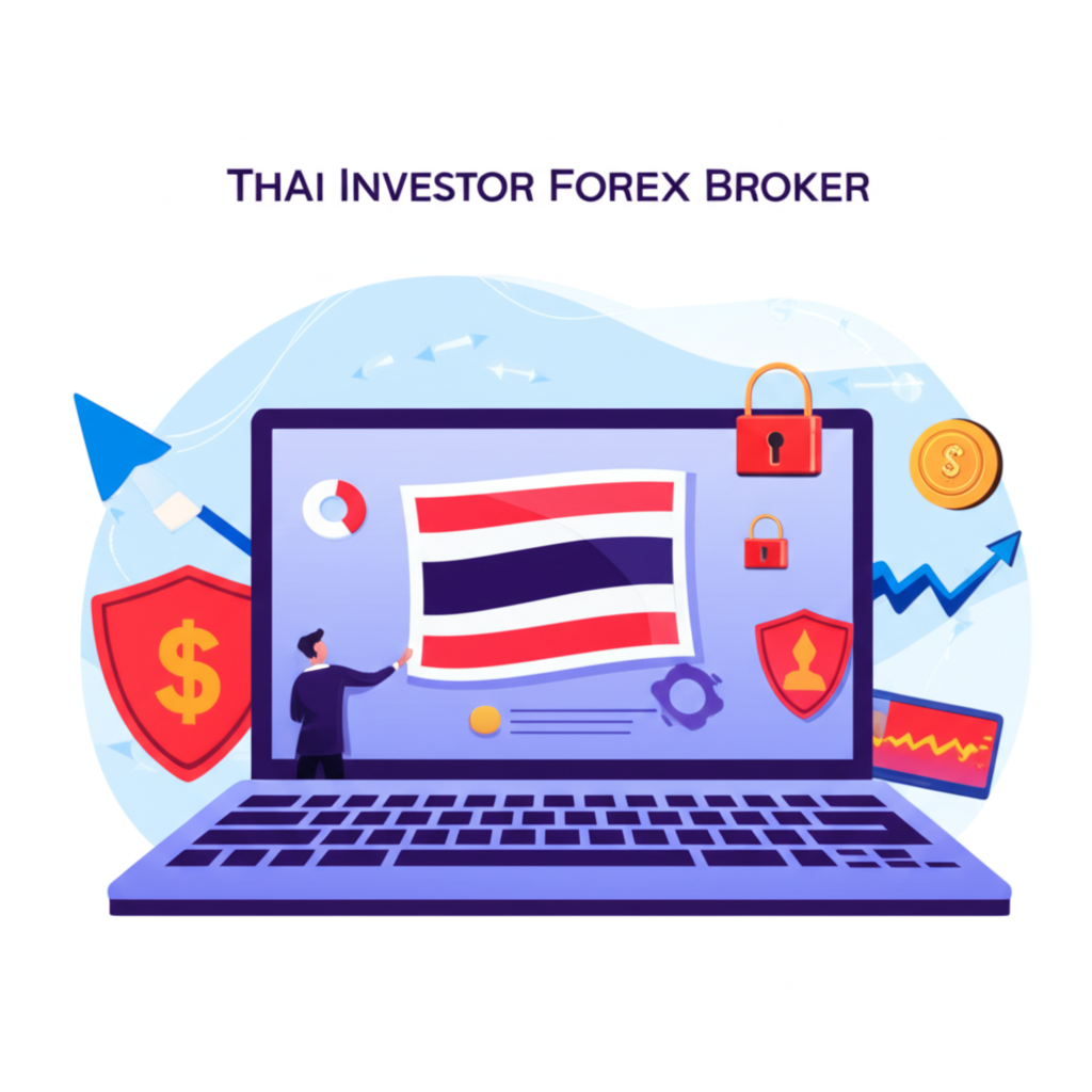 illustration Thai investor choosing the best forex broker for safety and profit opportunities