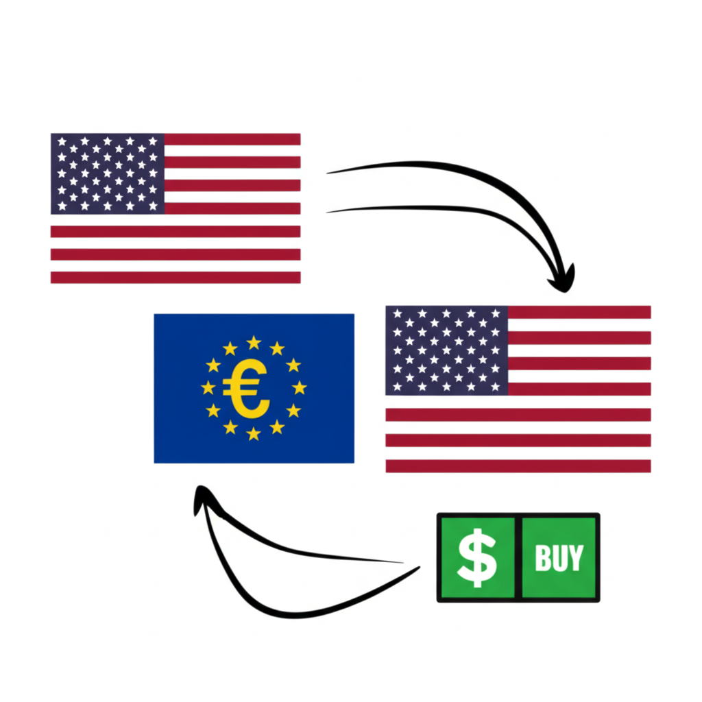 Currency pairs like EUR/USD with trading arrows and mechanism illustration