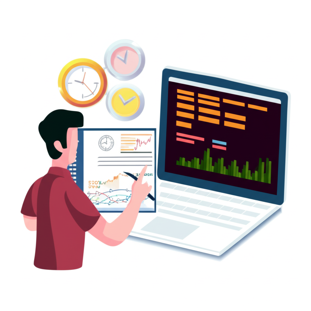 Thai trader planning forex strategy with world clock and market data
