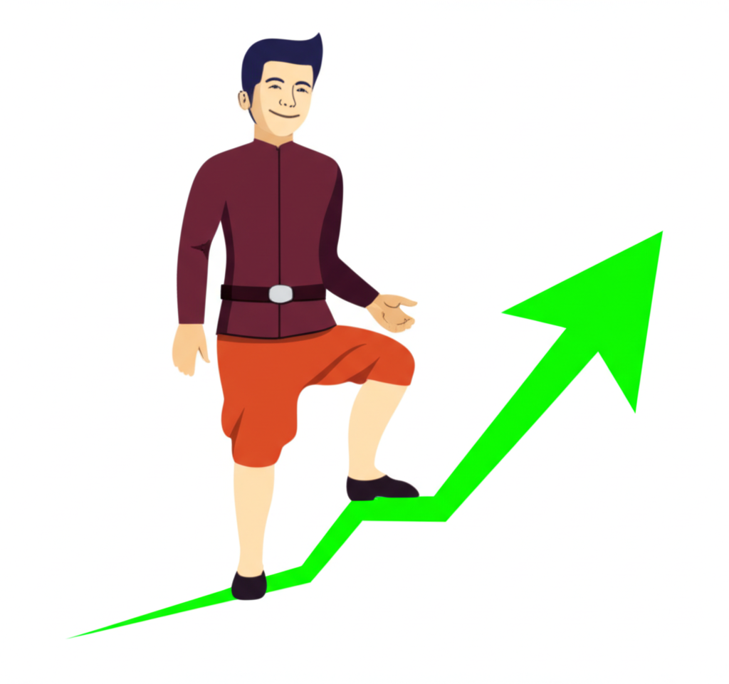 An illustration of a Thai trader on a financial chart representing consistent adaptable forex success