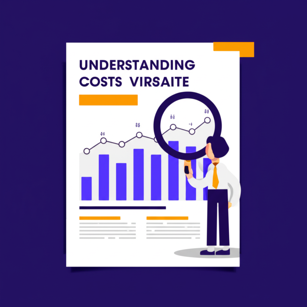 Illustration of a person looking at a chart with a magnifying glass understanding trading costs