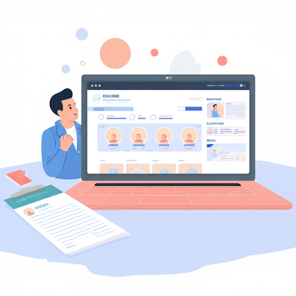 Illustration of a person preparing for a job interview with a laptop and resume showing career aspiration