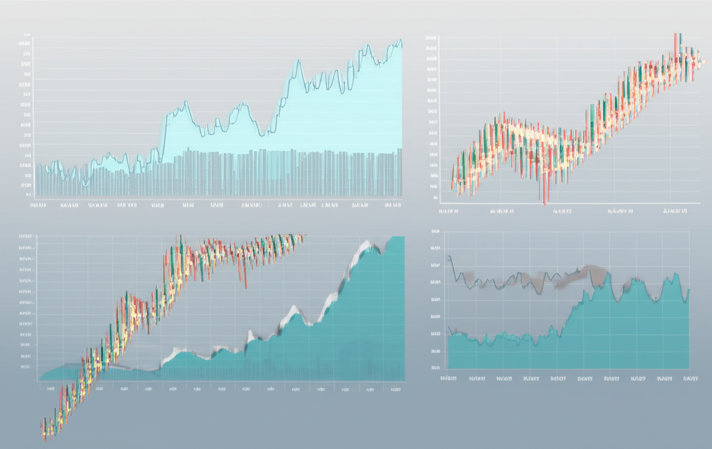 Illustration of a global trading platform with charts showing various assets like crypto, forex, and commodities