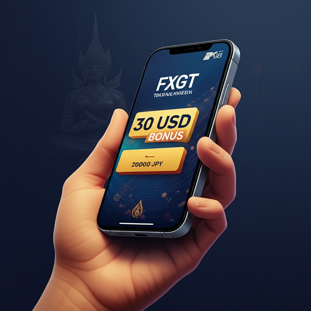 Smartphone showing FXGT bonus with Thai elements