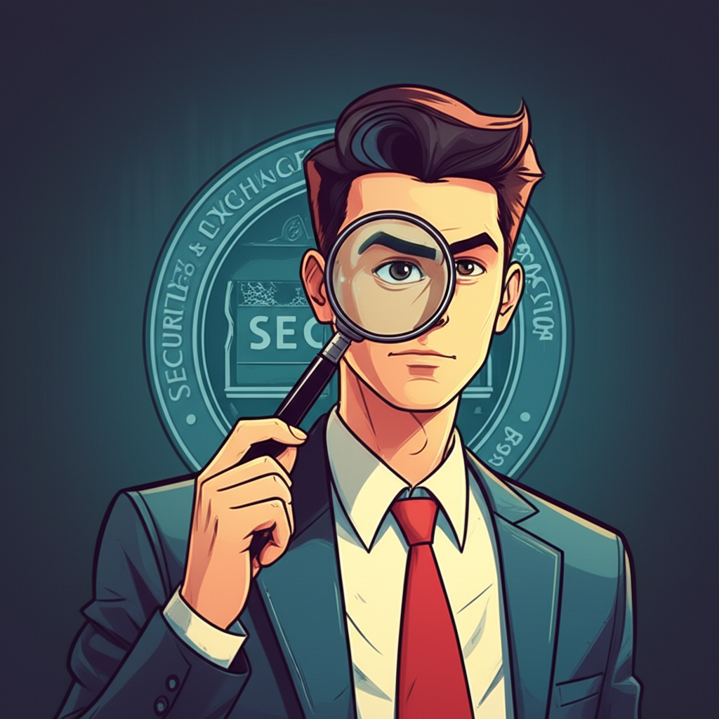 Thai investor searching for SEC-approved Forex broker with magnifying glass and SEC logo