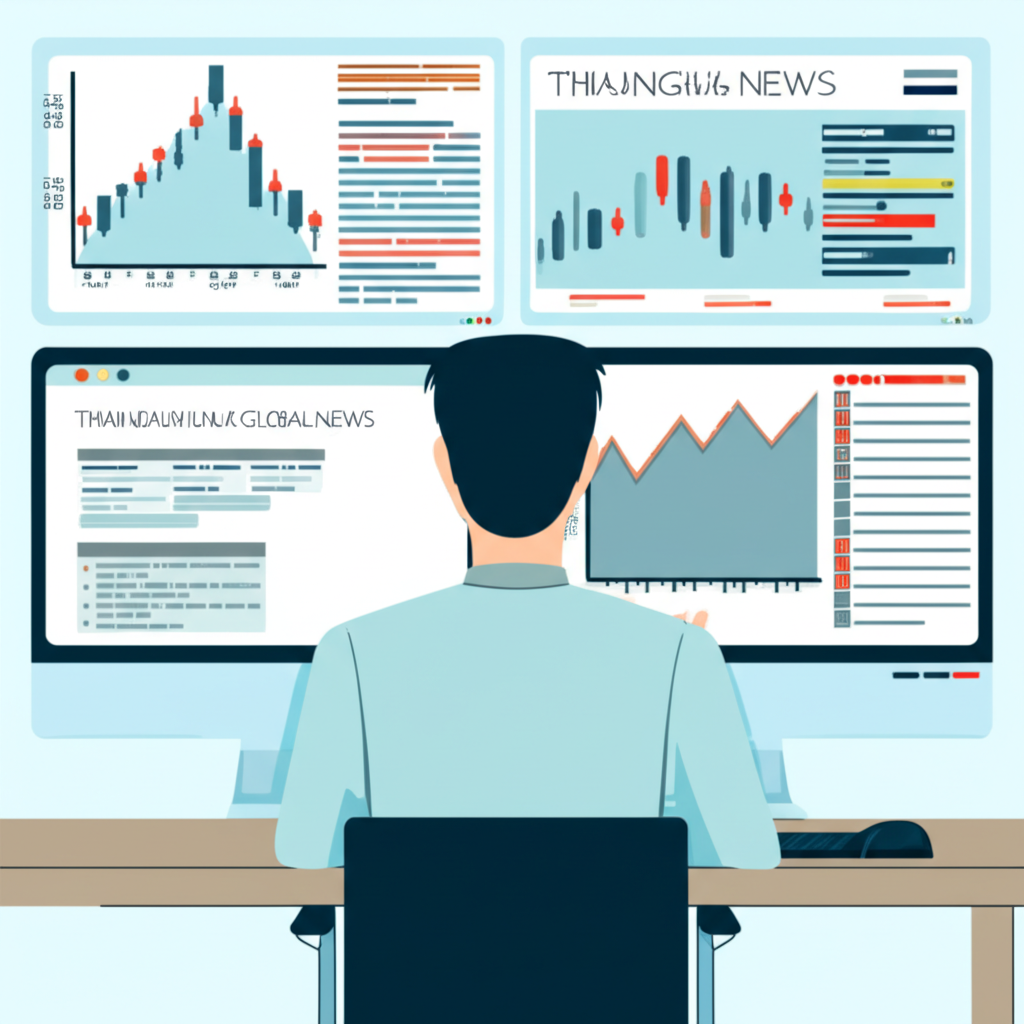 Thai trader analyzing forex charts and news