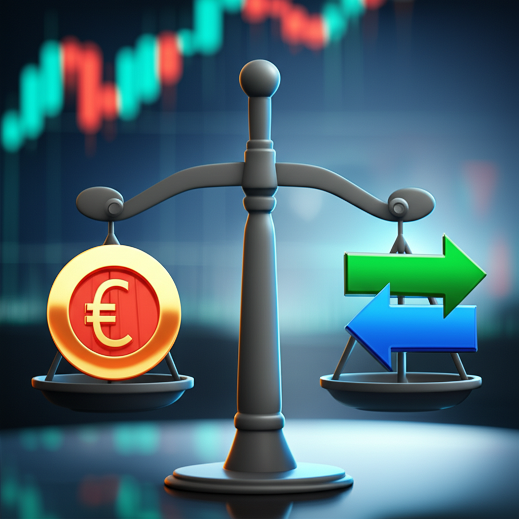 Hedging balancing currency arrows on a scale