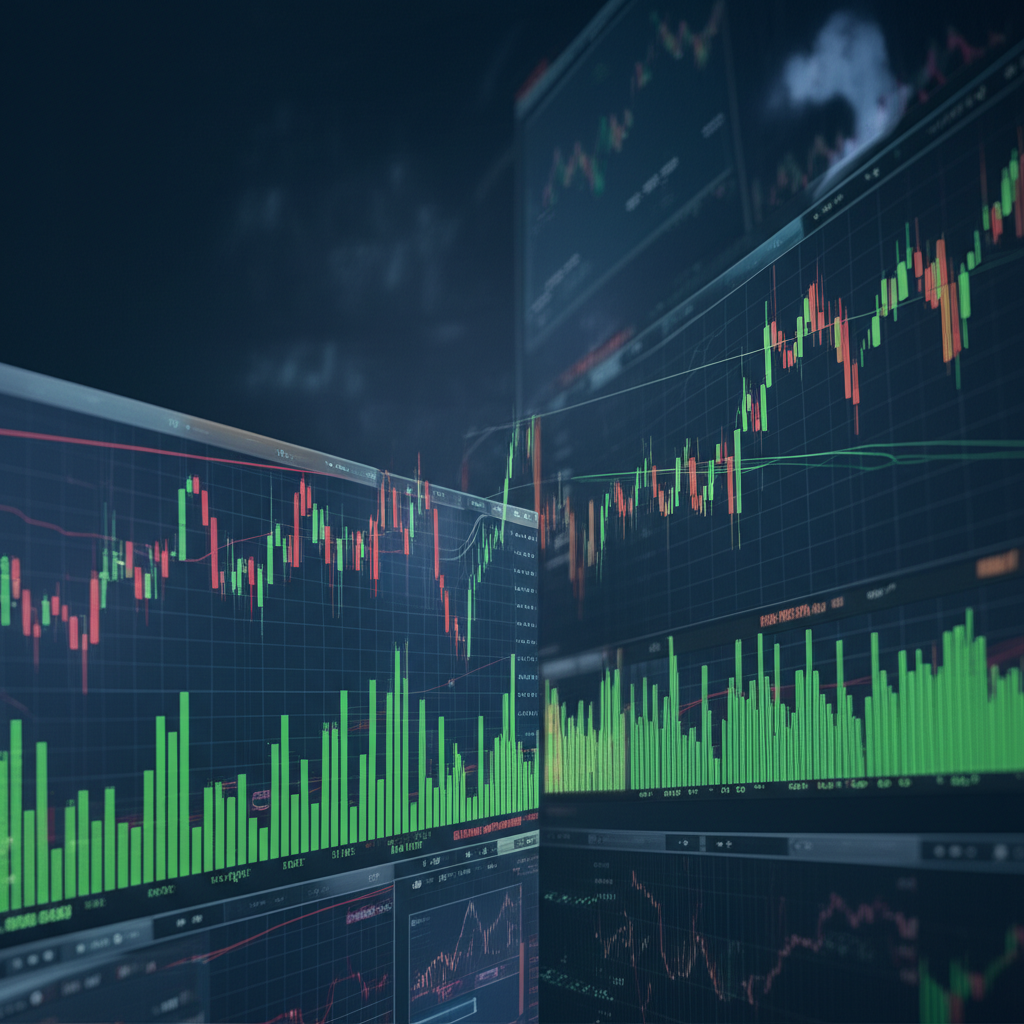 Diverse financial markets like forex and crypto represented by charts and graphs with IUX Markets platform interface