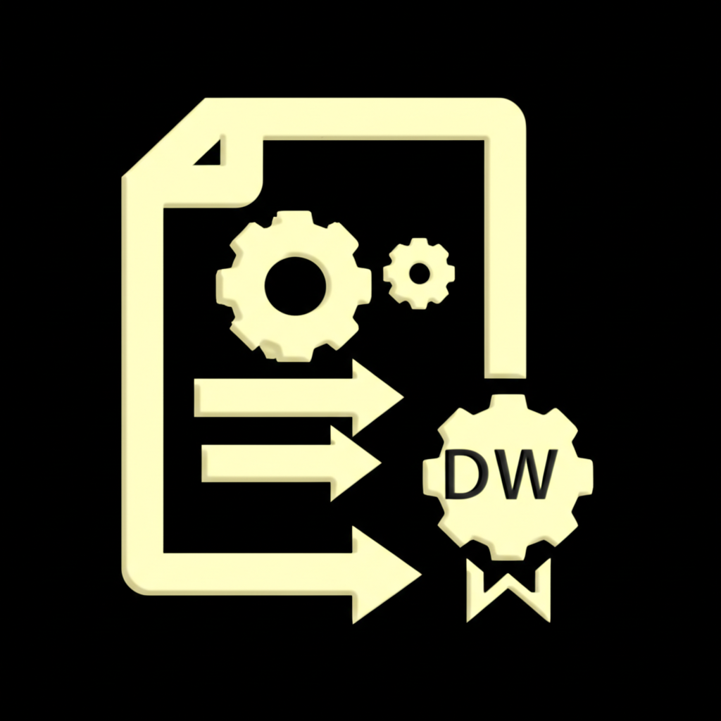 เอกสาร DW สไตล์กับเฟืองและลูกศรแสดงการเคลื่อนไหวตลาด