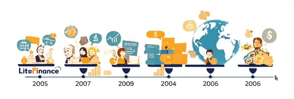 Timeline of LiteFinance evolution since 2005 with global clients